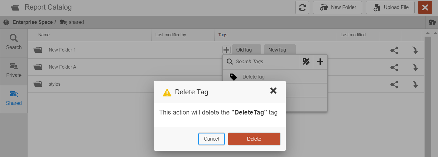 Screen capture of pop-up message to confirm delete action.