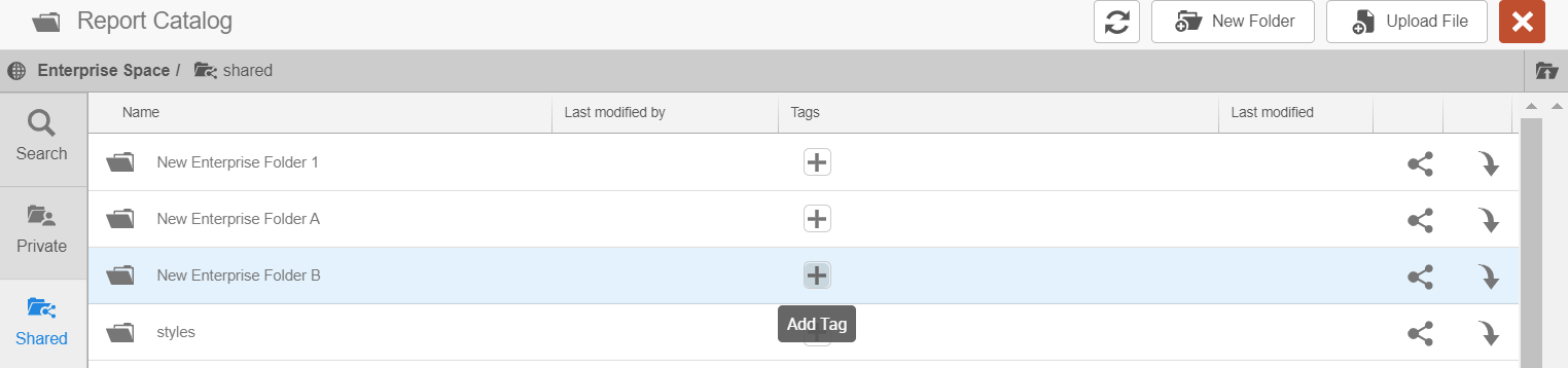 Screen capture of "Add Tag" button on Report Catalog