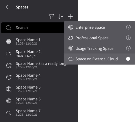 External Cloud option for creating a space