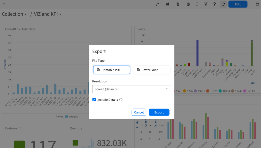 Exporting dashboard