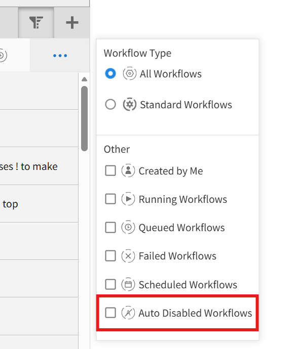 auto disabled workflow filter