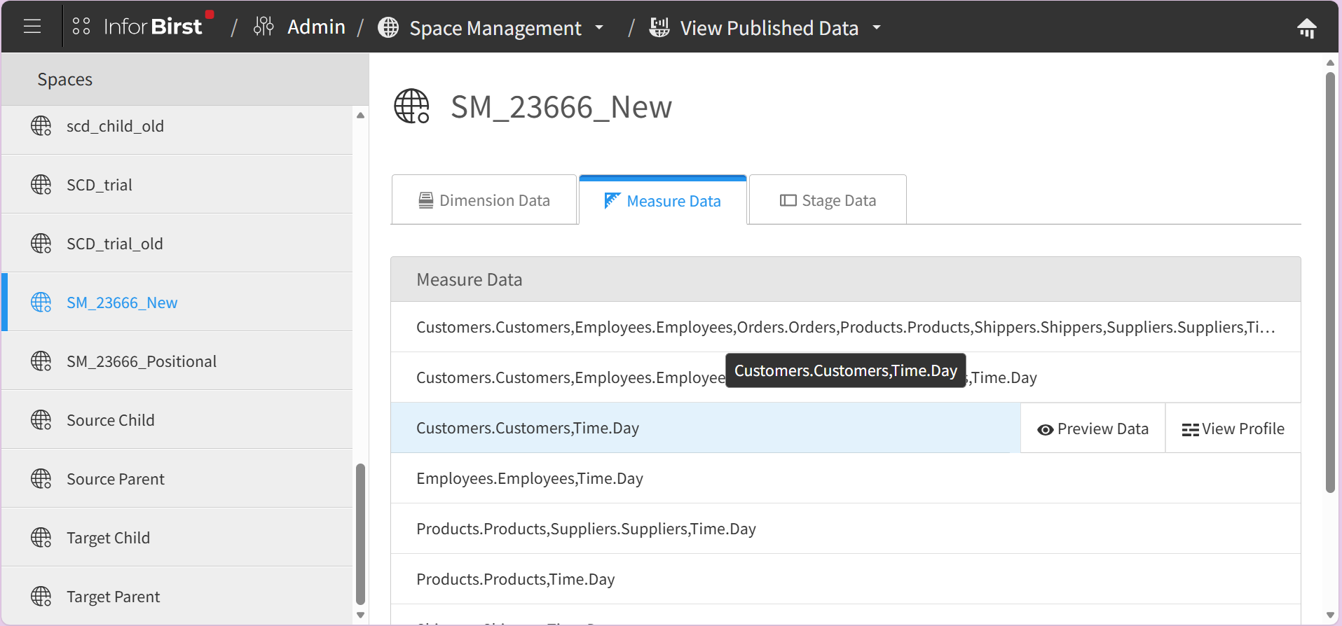 preview data or view profile