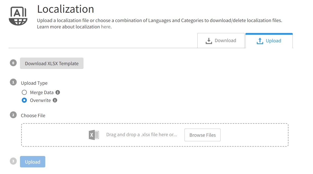 Upload tab Localization