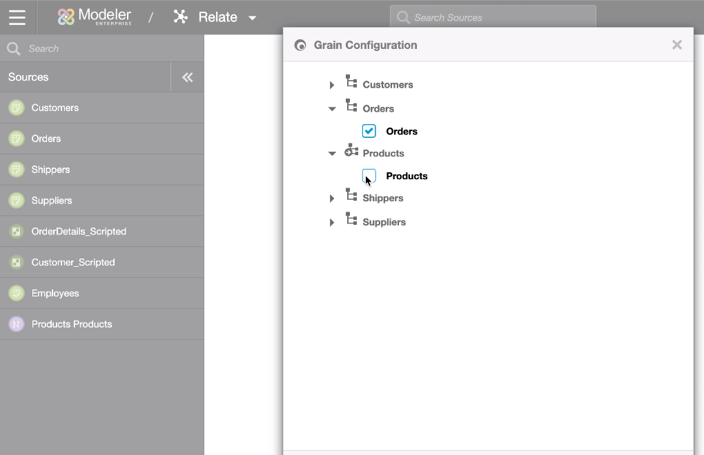 Screen capture of Grain Configuration page