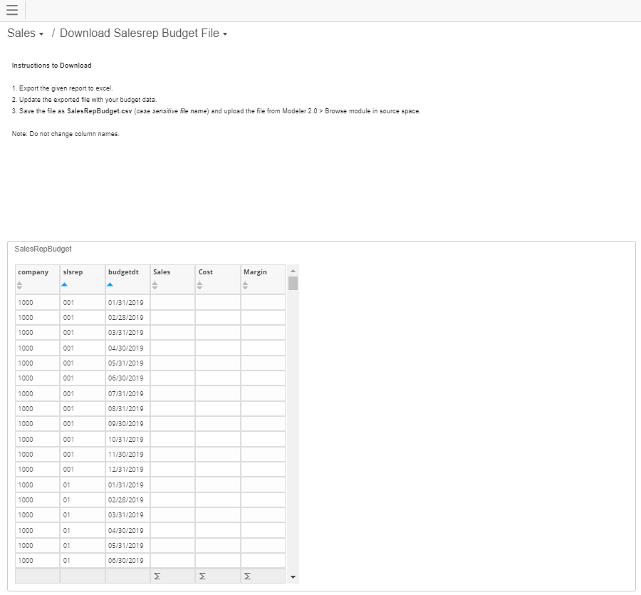 Download Salesrep Budget File dashboard