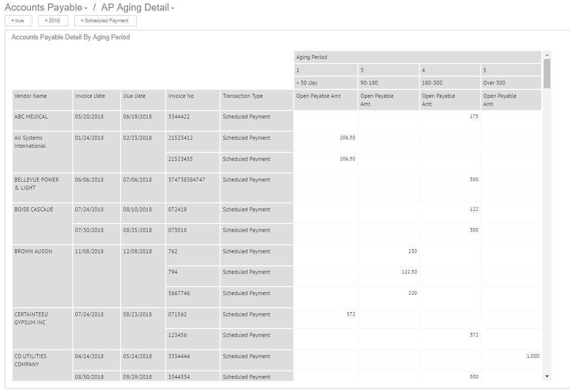 AP Aging Detail dashboard