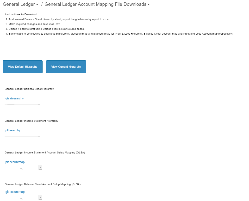 GL Account Mapping File Downloads dashboard