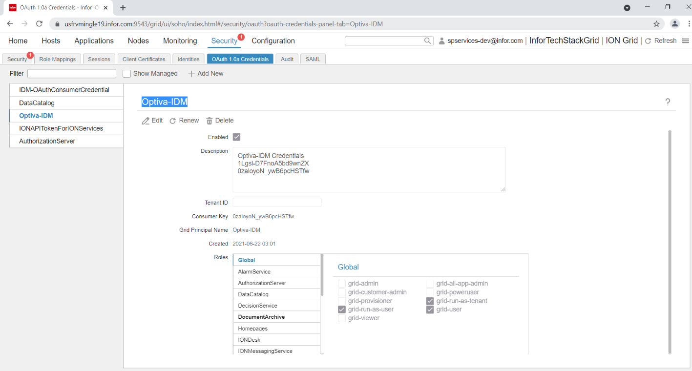 OAuth 1.0a Credentials