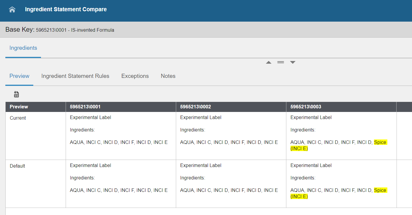 Ingredient Statement Compare preview