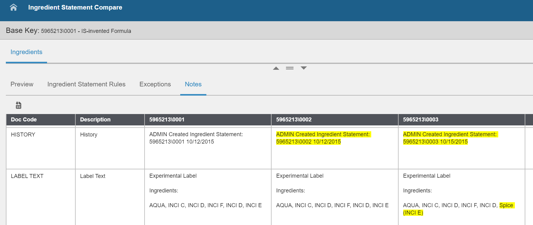 Ingredient Statement Compare notes