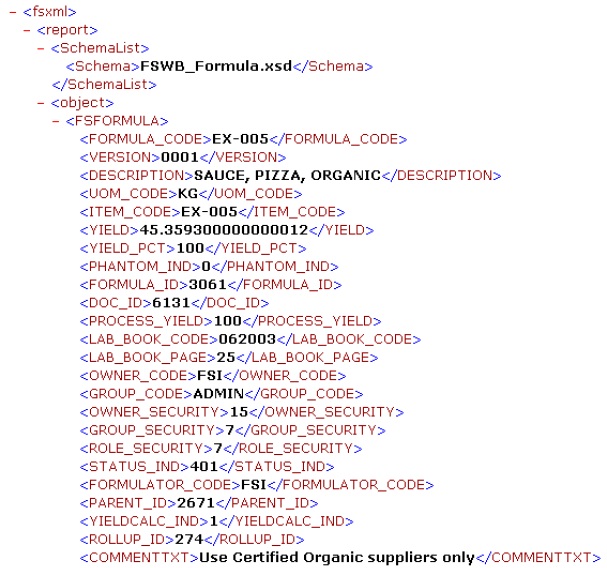 XML output formula