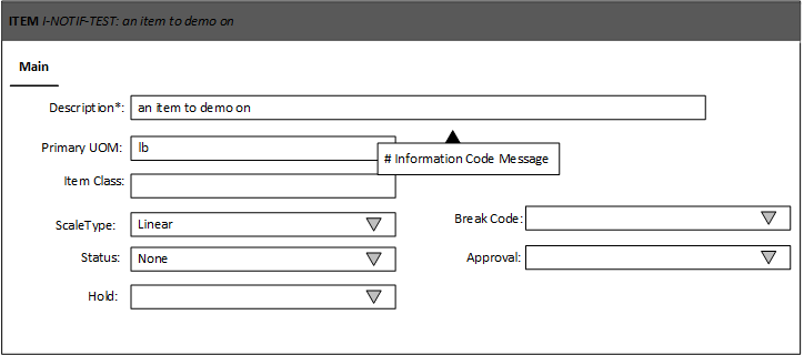 Notification tooltip for a field