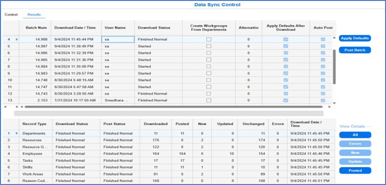 Data Sync Control Results