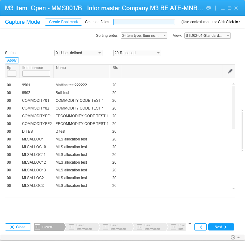 Screen capture: Capturing Infor M3 bookmark information for a mashup