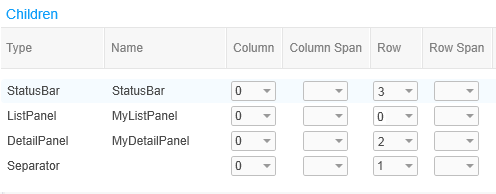 Screen capture: Controls lined up in the correct rows for the example application