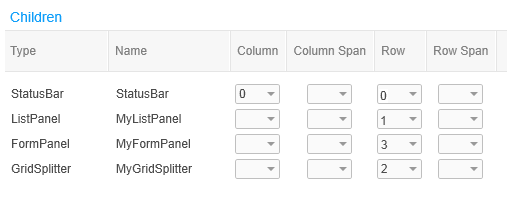 Screen capture: Controls lined up in the correct rows for the example application