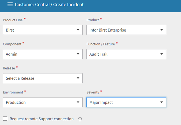 Create Incident page