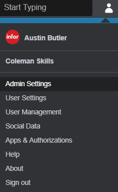 Infor Ming.le User Menu Admin Settings option