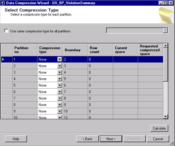 Select Compression Type for each partition