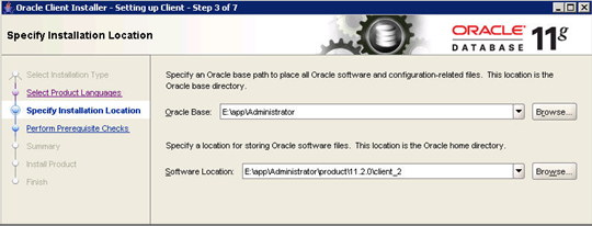 Specify Installation location