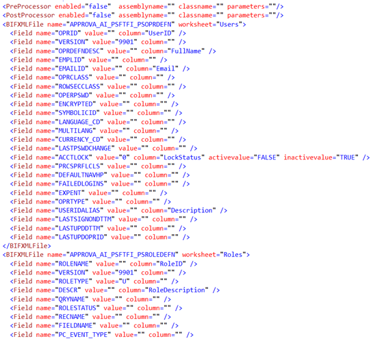 configuration files for PeoplesoftFISCMAIConfig.xml