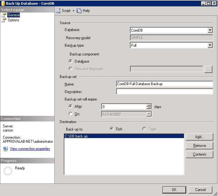 Backup Database- IRC database details