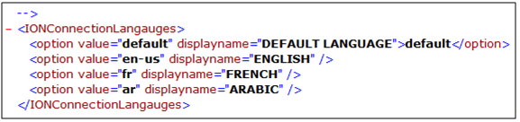 IONCOnnectionLangauges in IONConnectionLangauges.xml