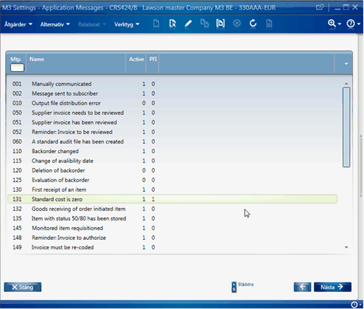 CRS424 showing an application message (131) that is triggering a process