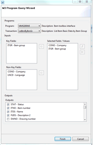 Infor M3 Transaction query, data from MMS200 used as an example