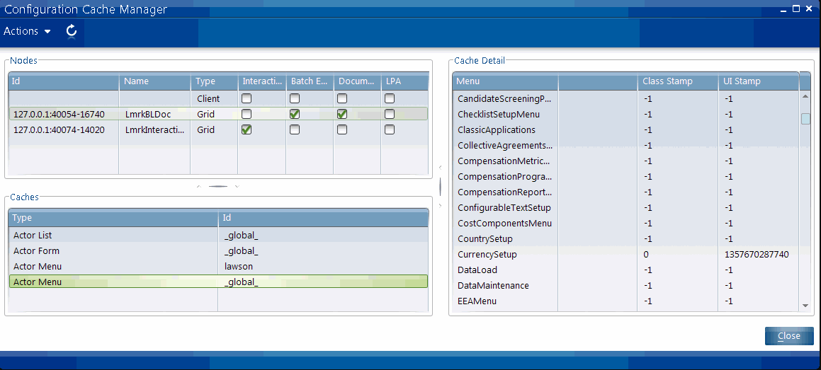 Screen capture: Configuration Cache Manager