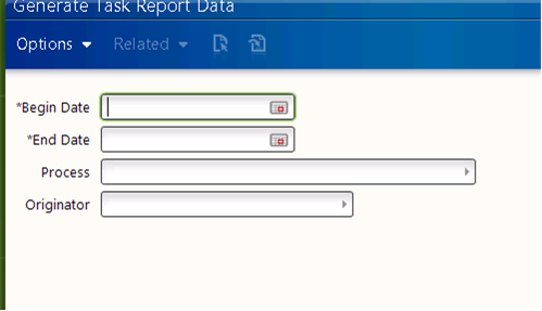 Generate report data form (Task Report Data form shown)