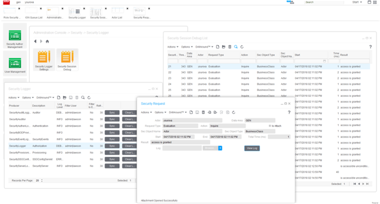 Drilling into a security session debugger record