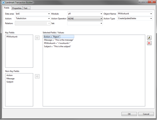 Landmark Transaction node showing configuration