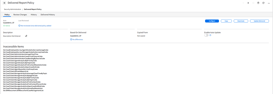 Delivered policies review page showing no differences