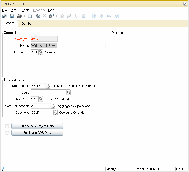 Employees - General (tccom0101m000) - details
			 session