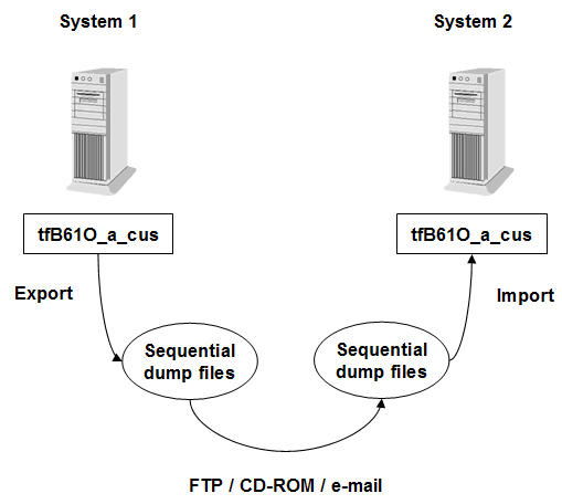 Import/export procedure in a multi-system environment