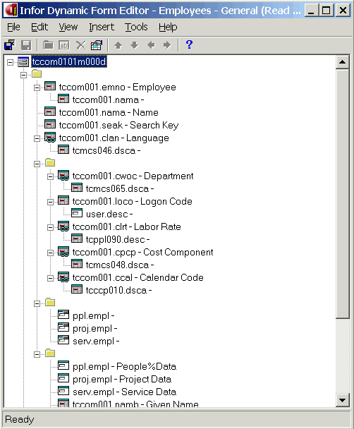 Form of Employees (tccom0101m000) session in the
		  DFE