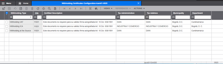withholding certificate configuration