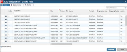 CAD Integration Delete files