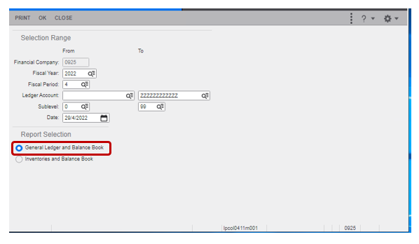 Additional Data - General Ledger and Balance Book report selection