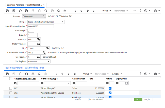 Business Partner Fiscal Information