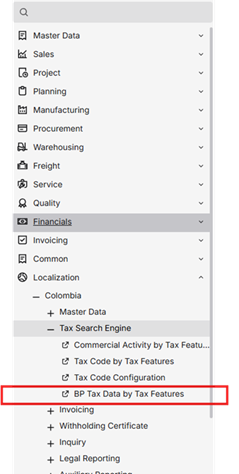 BP Tax Data by Tax Features Navigation
