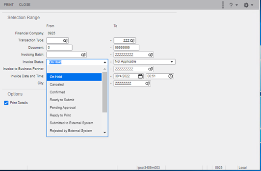 print invoice status