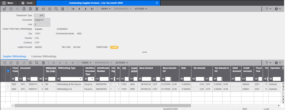 outstanding supplier invoices supplier withholding