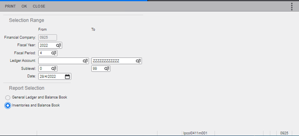 report selection inventories and balance book