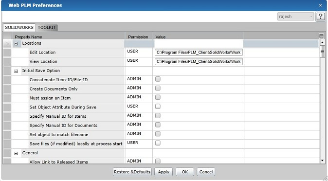 Web PLM preferences