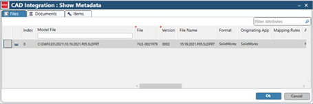 CAD Integration Files window