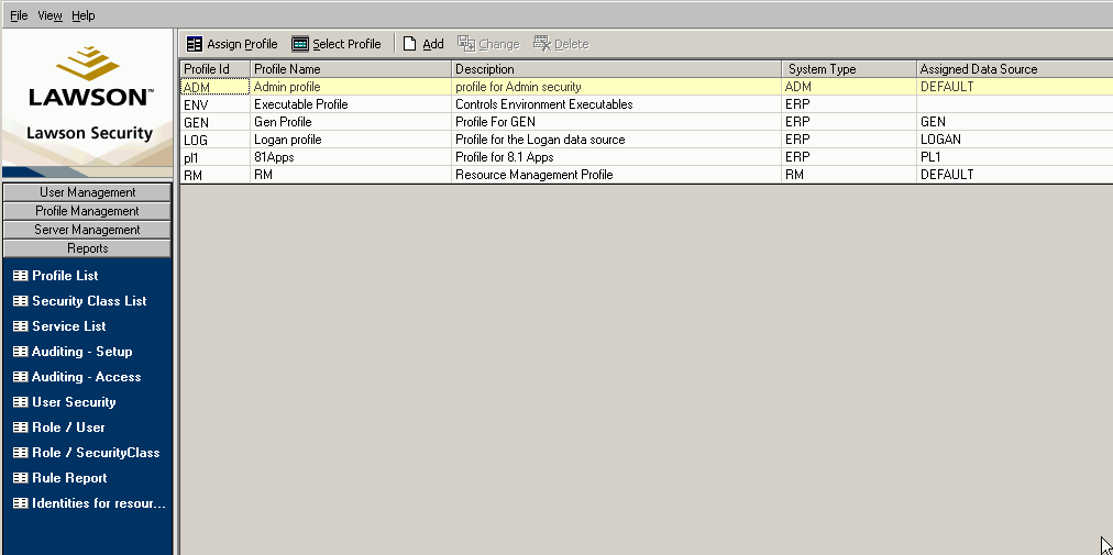 Form clip: Lawson Security Administrator (main form)