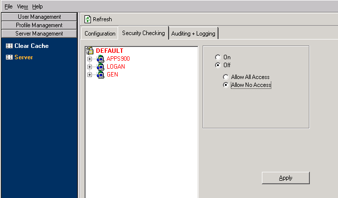 Form clip: Showing security checking off, no access, for the APPS901 data source