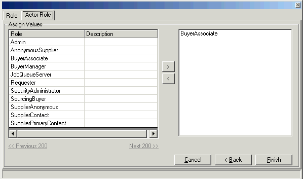 Form clip: Role and ActorRole assignment dialog box (LSF and Landmark federated Environments)
